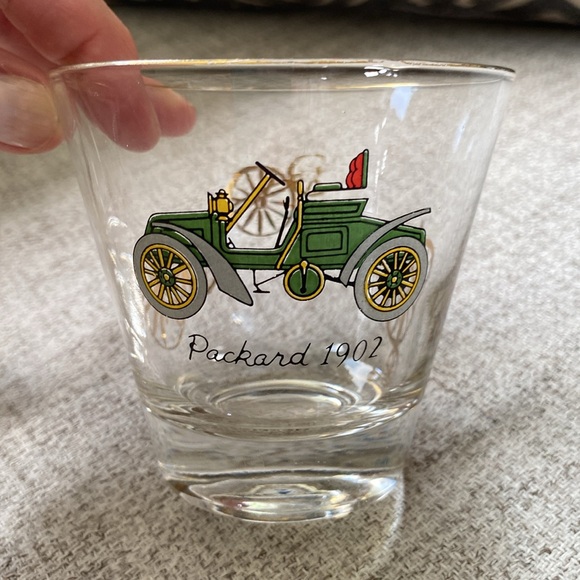 Hazel Atlas set of two cocktail lowball whiskey glasses antique cars. - Picture 2 of 11